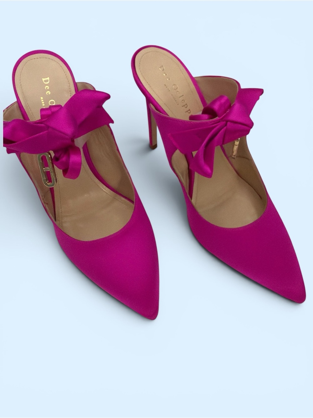 Pointed Bow  Heels in Fuchsia With Bow Charm strap wrap around ankle